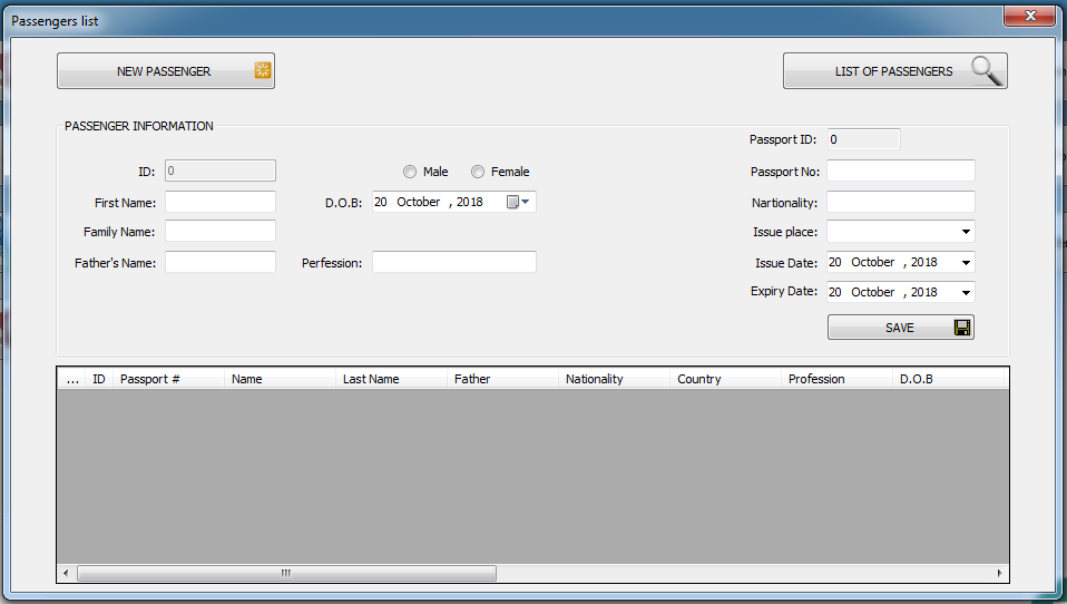 passenger form in iGreen air agency software