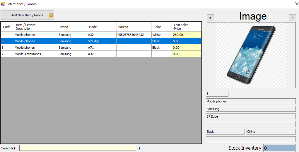 Select item with photo in iGreen accounting software