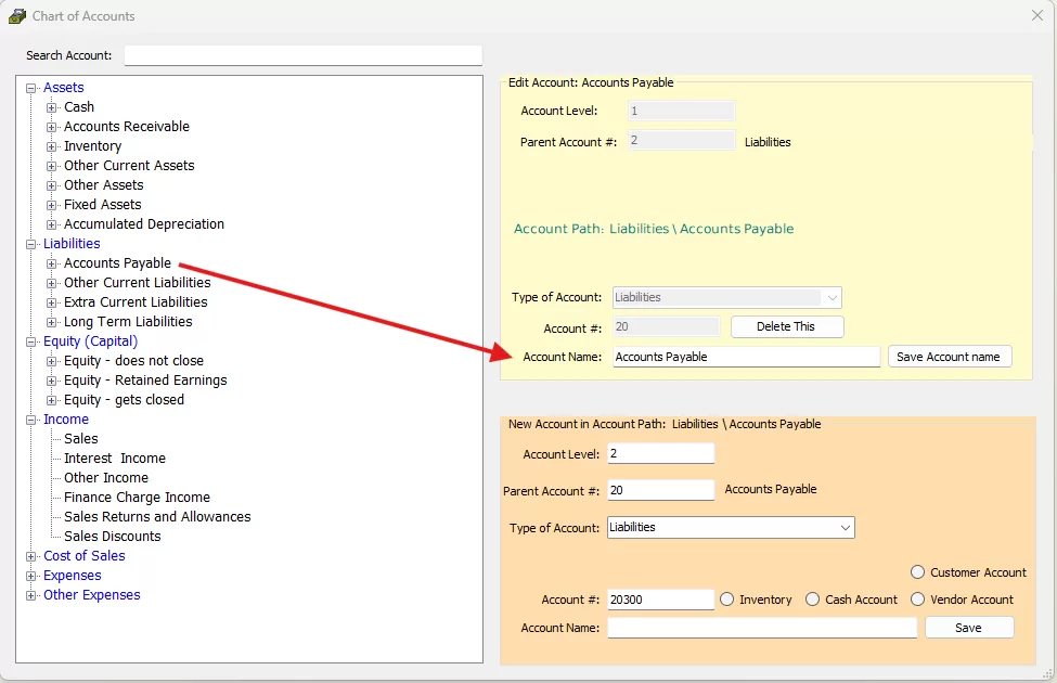 Chart of accounts in iGreen accounting software