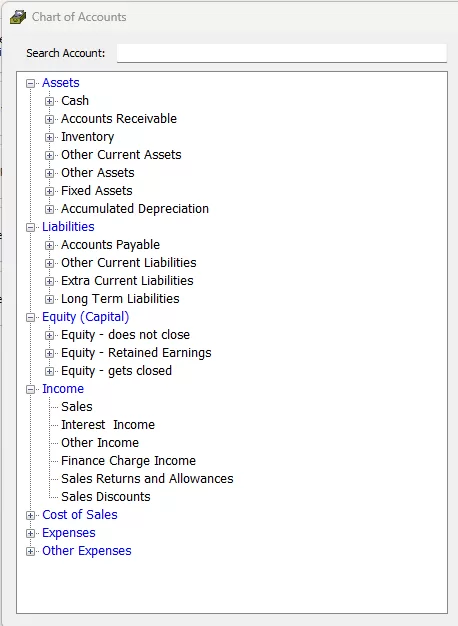 Chart of accounts in iGreen accounting